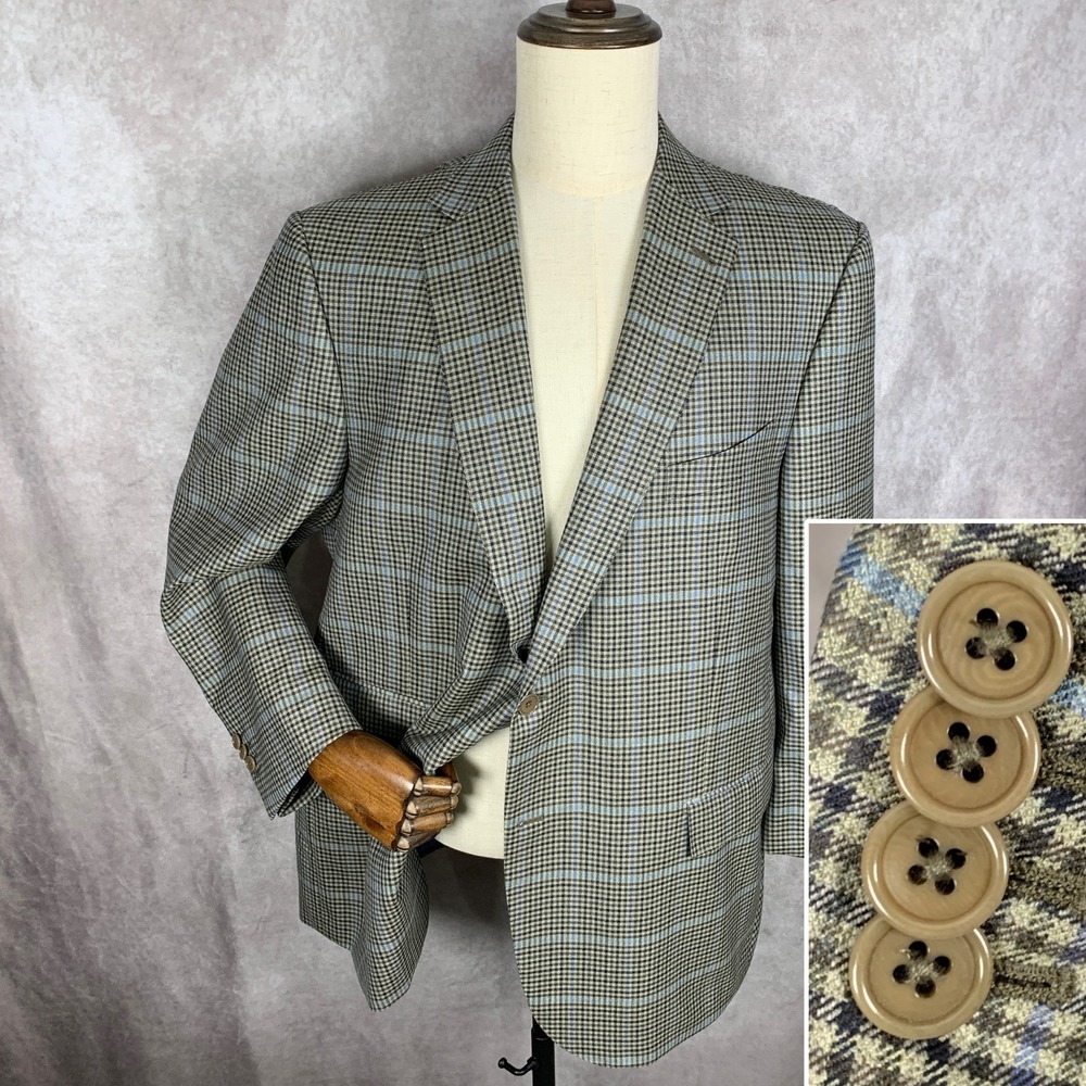 Ermenegildo Zegna Blazer Jacket Men 46R Beige Check Wool Sport Coat Mila
